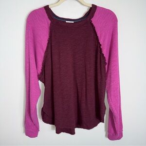 Pilco Anthropologie Raglan Ruffle Thermal Long Sleeve-Pink Burgundy-Medium